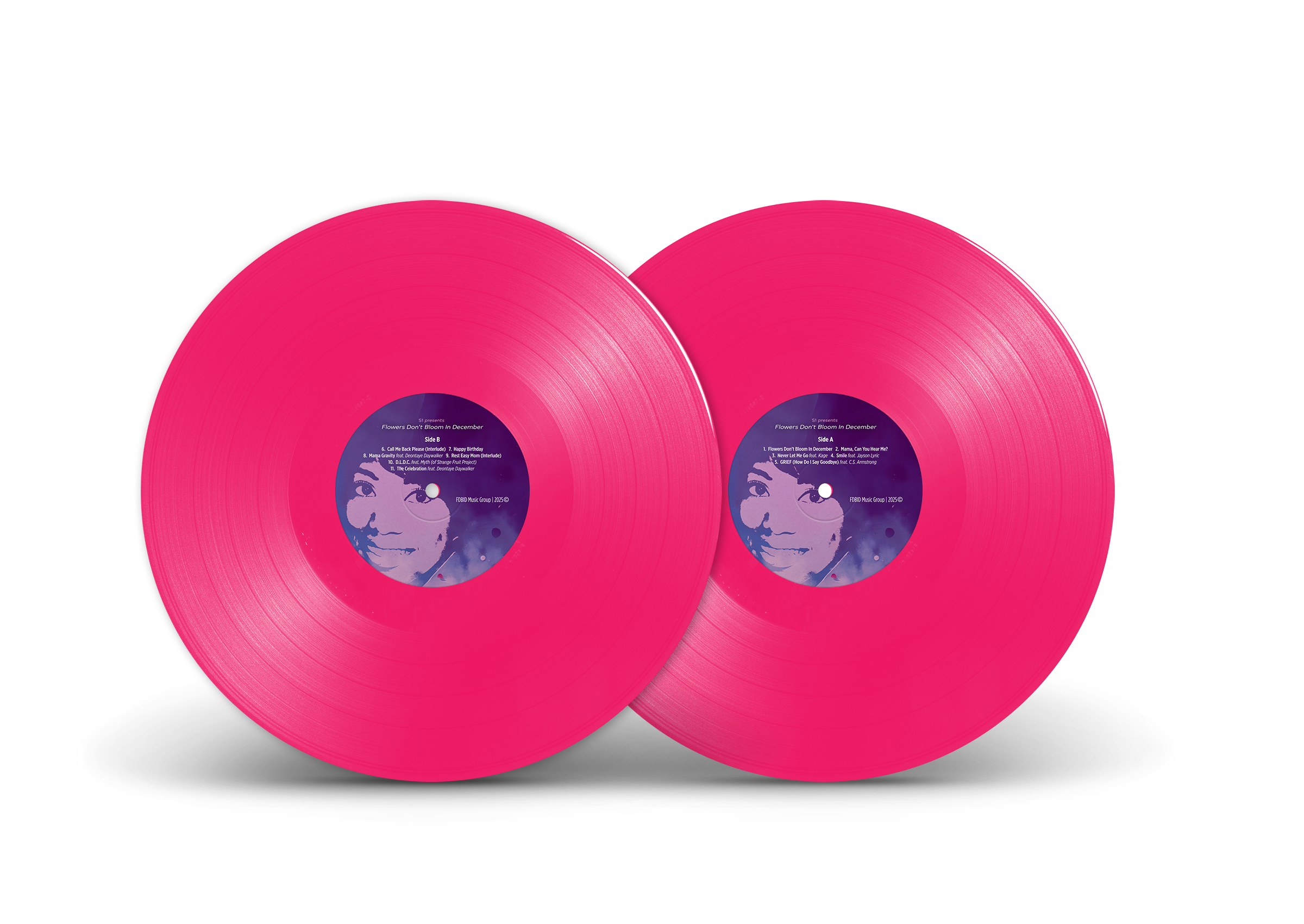 One pink vinyl record with side A and B
